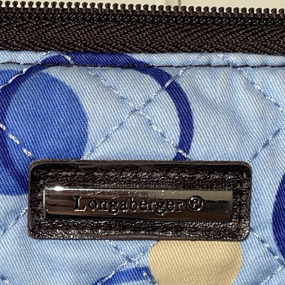 Longaberger blue dot fabric & leather shoulder bag/satchel 2 handles Lightweight - Picture 6 of 10